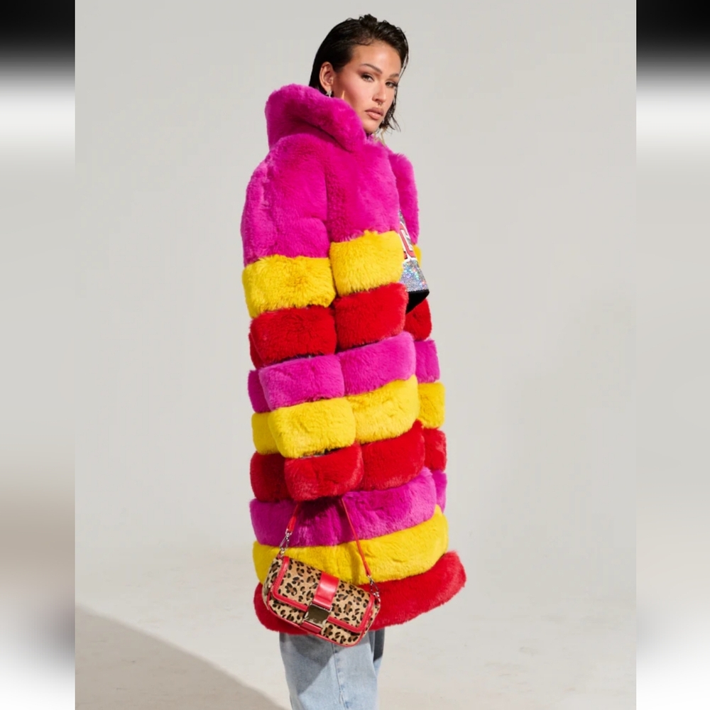 RAMI MULTI COLOR FAUX FUR PANEL TRENCH COAT - Picture 6 of 9